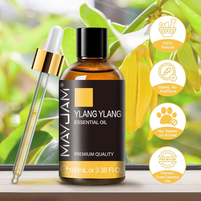 Detalle 2 de Huile essentielle Ylang Ylang 100 % pure 100 ml MAYJAM, idéale pour l’aromathérapie, la peau et le massage
