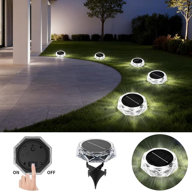 Detalle 2 de Hqynss solar ground lights outdoor (6-pack) with IP65 protection and 8 LEDs – cool white