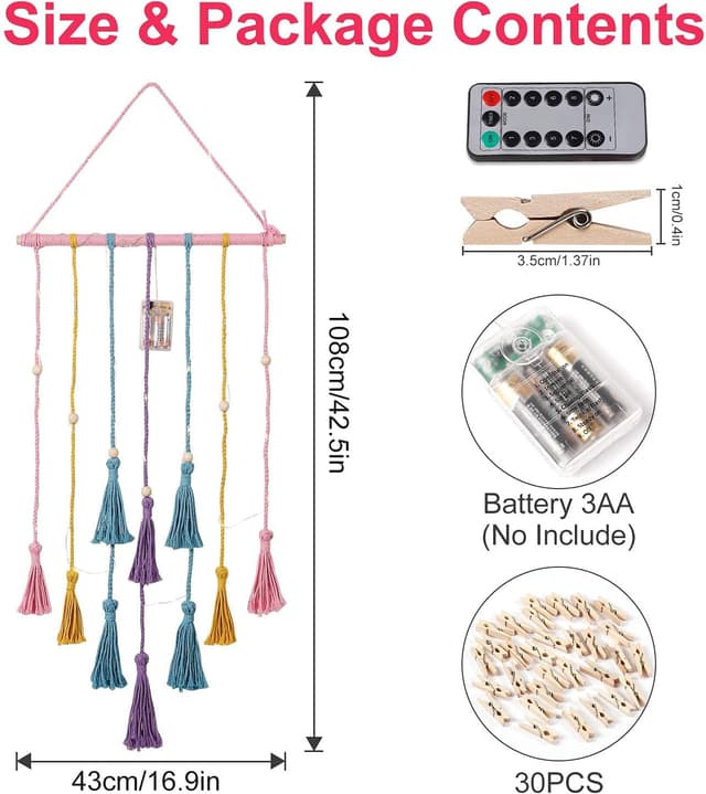 Thumbnail 5 de Homecor Hanging Macrame Photo Display with Remote Light