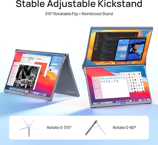 Detalle 2 de ARZOPA 15.6" Dual Portable Monitor (FHD 1080P) – USB-C & HDMI, foldable stackable screens in grey