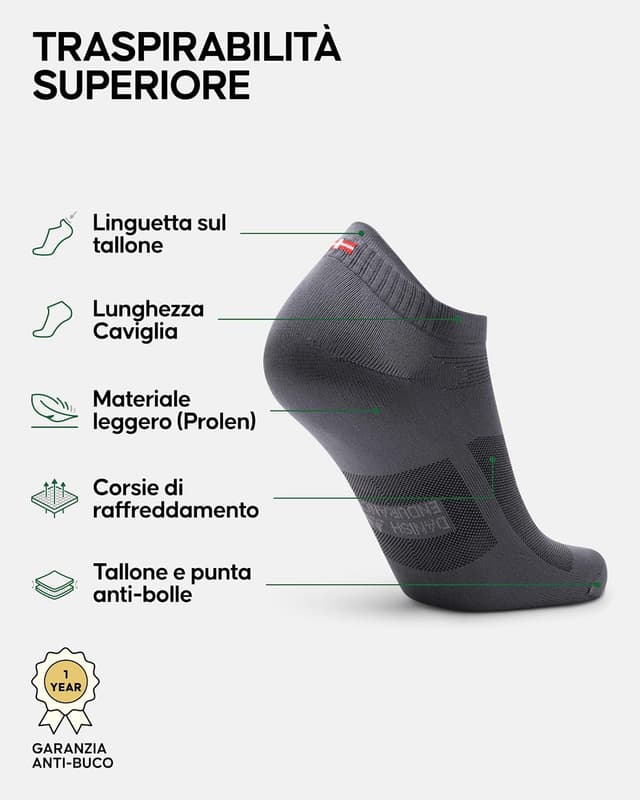 Detalle de DANISH ENDURANCE Calzini corti da corsa e pantofole sportive traspiranti (3 o 5 paia)