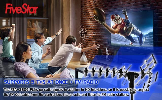 Detalle de Five Star Outdoor HD TV Antenna with Motorized 360° Rotation (UHF/VHF/FM) + Remote & RG6 Kit