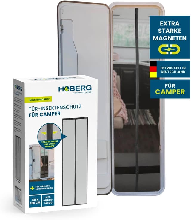 Detalle de Hoberg Insektenschutzvorhang für Campingwagen 60 x 180 cm mit XXL-Magnetbändern – selbstschließend