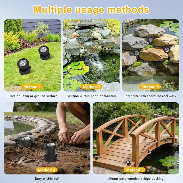 Detalle 2 de NATPOW Teichbeleuchtung RGB, 15,5 m