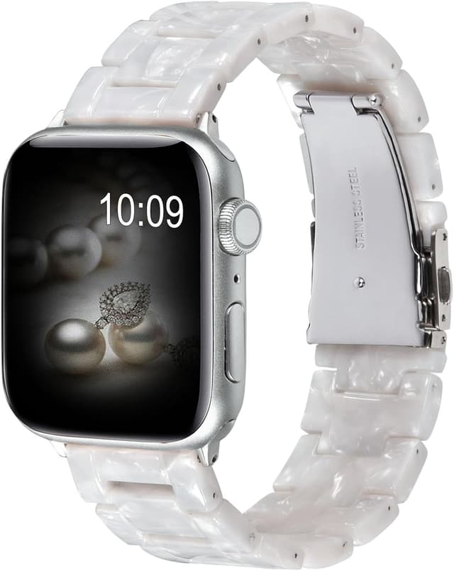 Detalle de V.R.HOPE Modernes Harz-Armband für Apple Watch (44/45/46/49 mm) – Perlenweiß/Silber