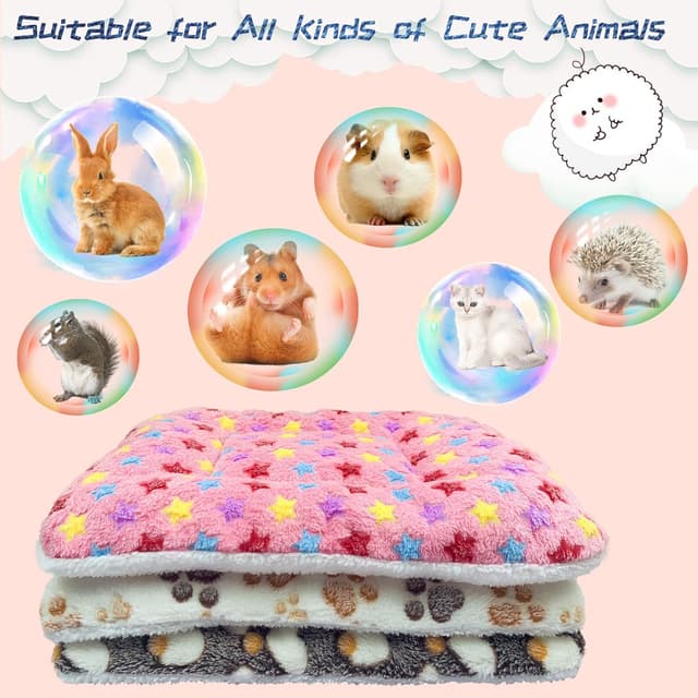Detalle de XMPEKO 3PCS Small Animal Plush Bed (50 x 40 x 3cm) fleece bedding mat set for guinea pigs, rabbits and more