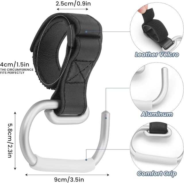 Thumbnail 1 de ROSSIVAN Buggy Clips (2-pack) with Pram Hooks for bags – universal fit prams, strollers and wheelchairs