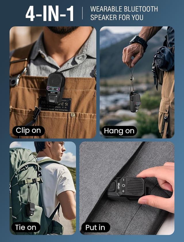 Detalle 1 de GBEAST 2026 Upgrade Wearable Bluetooth Speaker (Clip-On Mini) with Built-In Mic, IPX6 Waterproof, RGB/Flashlight