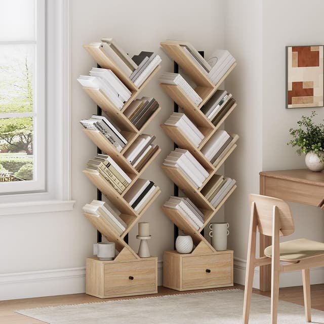 Detalle de HOOBRO Scaffale a forma di albero EBN18SJ01G1, libreria vintage a 9 livelli con cassetto