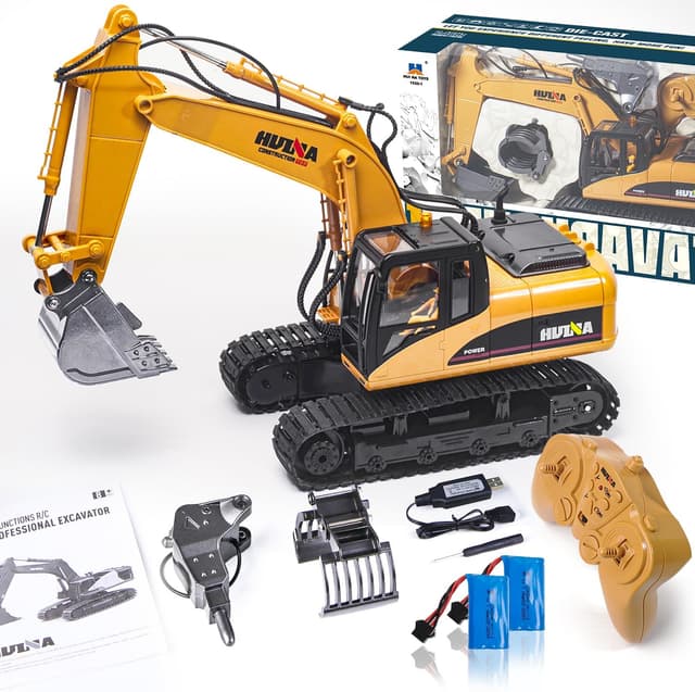 Detalle de Pelleteuse télécommandée 1:14 RC 15 canaux avec lumières et sons – tractopelle pour enfants