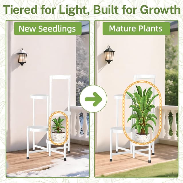 Thumbnail 6 de iDavosic.ly 5‑Etagen Metall‑Pflanzenständer (rund, weiß) für Zimmerecke, Balkon und Terrasse