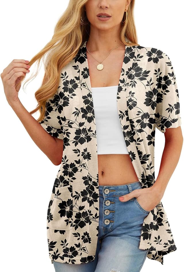 Detalle de Women’s lightweight open-front cardigan with V-neck and pockets (95% polyester, 5% spandex) by PrinStory