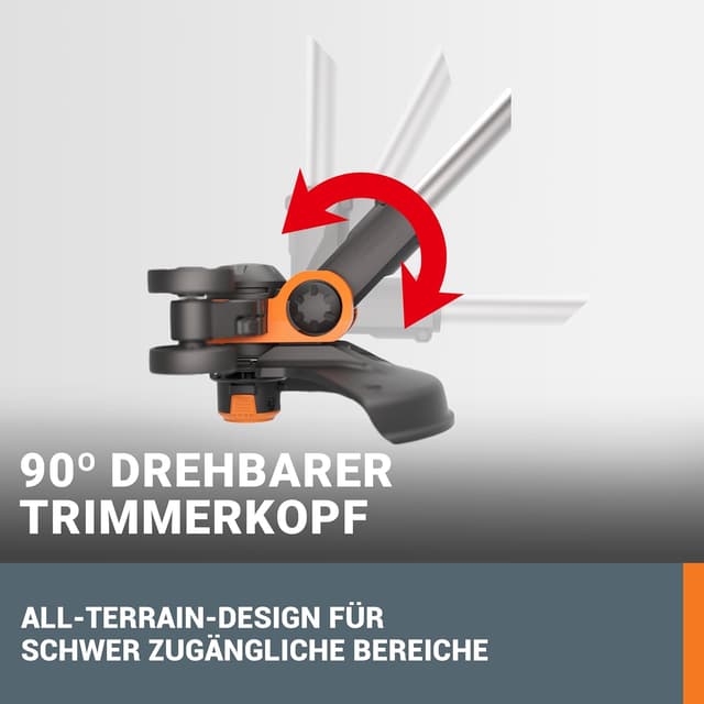 Detalle de WORX WG163E.1 Akku-Rasentrimmer 20V 2-in-1 mit Rad zum Kantenschneiden (30 cm Schnittdurchmesser)