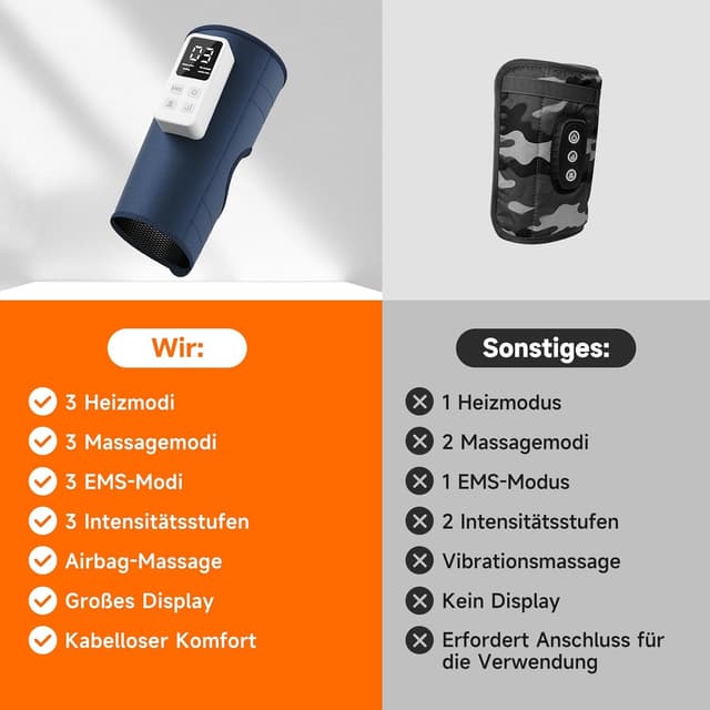 Detalle de Kabelloses Wadenmassagegerät mit EMS, Heizung & Luftkompression – wiederaufladbar, 3 Modi