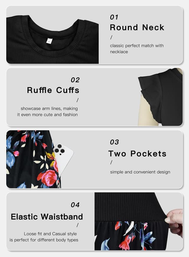 Detalle 1 de AUSELILY Damen Sommer-Maxikleid mit Rundhalsausschnitt, Taschen und Rüschen