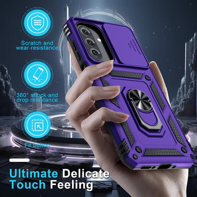 Thumbnail 6 de Janmitta Compatible with Samsung Galaxy A17 5G Purple Case with Slide Camera Lens Cover, Kickstand, and Tempered Glass Screen Protector