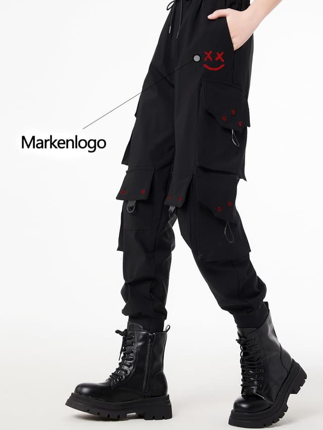 Detalle 2 de CLOAKA Cargohose Damen Jogginghose High Waist im Gothic-/Techwear-Look mit Stretch & Gummizug