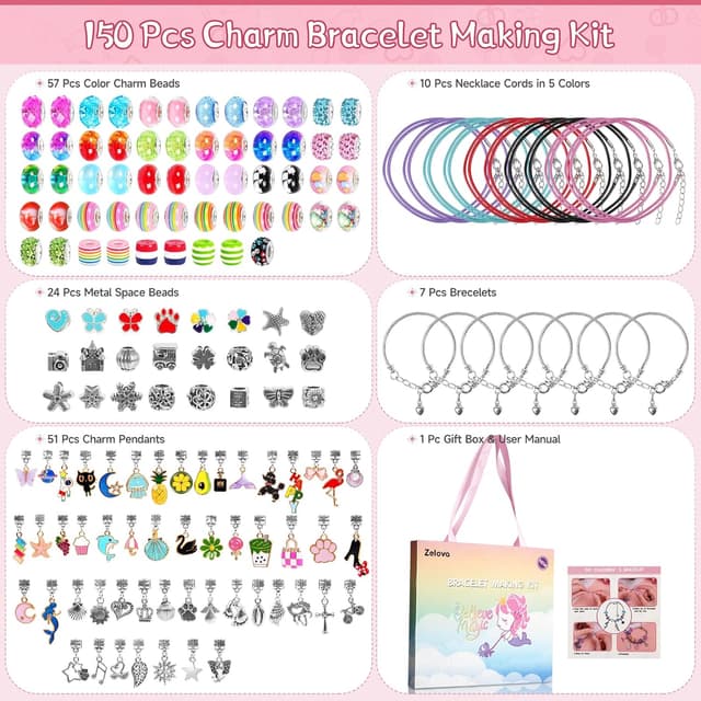Detalle de Zelova Schmuckbastelsets (150-teilig) für Kinder ab 5 Jahren – Armbänder & Ketten zum Selbermachen