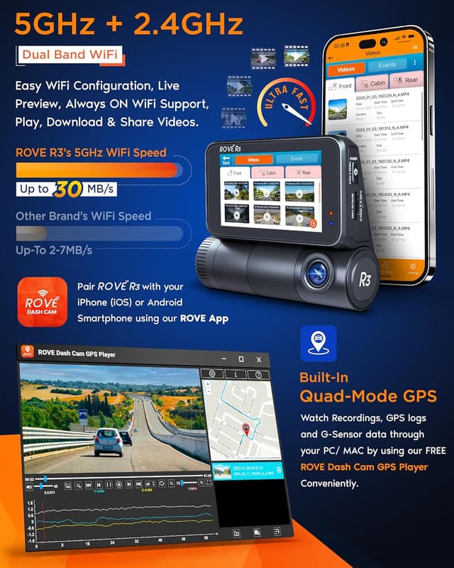 Thumbnail 3 de ROVE R3 3‑Channel Dash Cam 1440P +1080P