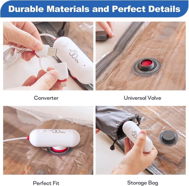 Thumbnail 6 de Vacbird Vacbird Sacchi Sottovuoto Vestiti con Pompa Elettrica USB, set da 12 buste (3 misure) per risparmiare spazio