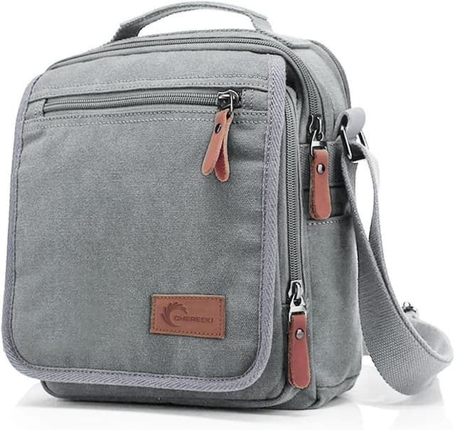 Detalle de CHEREEKI Canvas Bag Messenger Shoulder Bag with Multiple Pockets (holds 10-inch tablet)