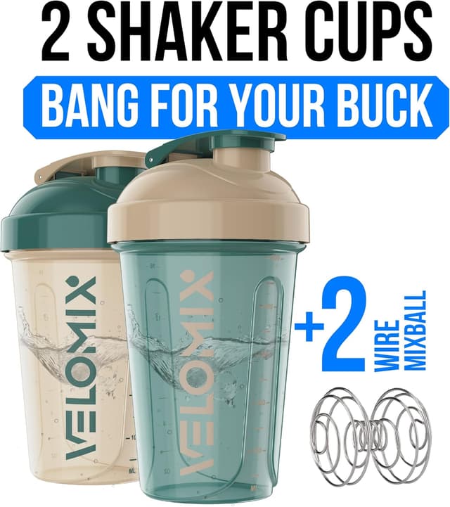 Detalle de VELOMIX 2-Pack Protein Shaker Bottle (up to 600ml) with Wire Mixball
