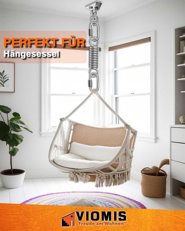 Detalle de Viomis Deckenhaken Komplettset mit 360° Drehhalterung & Schwingfeder (bis 450 kg)