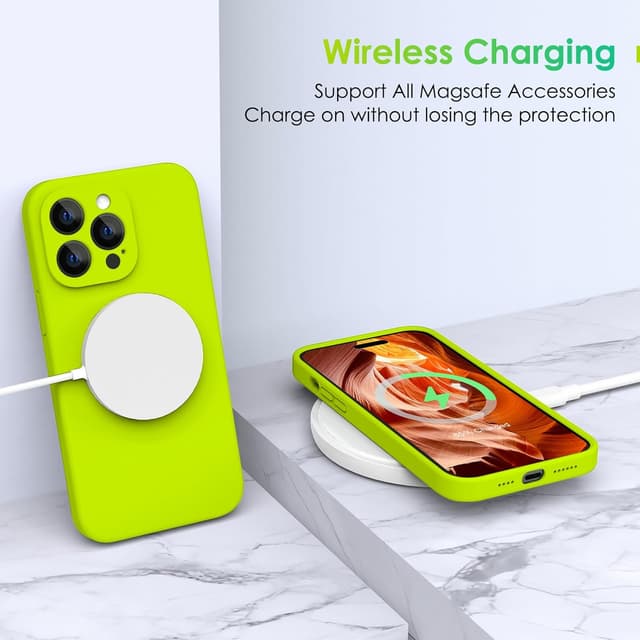 Detalle 2 de CALOOP Slim-Fit Case for iPhone 14 Pro Max (6.7") – Fluorescent Green Liquid Silicone Cover with Microfibre Lining