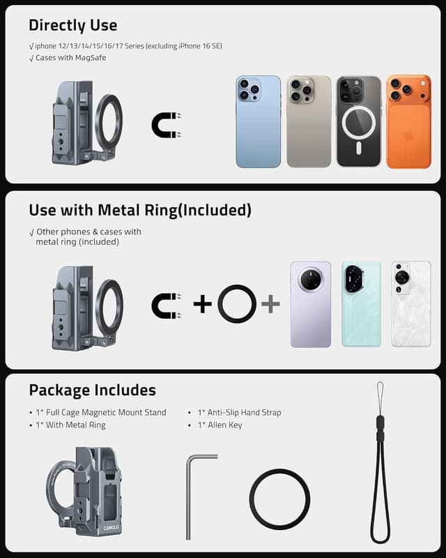 Thumbnail 6 de CAMOLO magnetischer Halteständer für DJI Osmo Pocket 3 – Aluminium-Schutzkäfig mit Cold-Shoe-Halterung