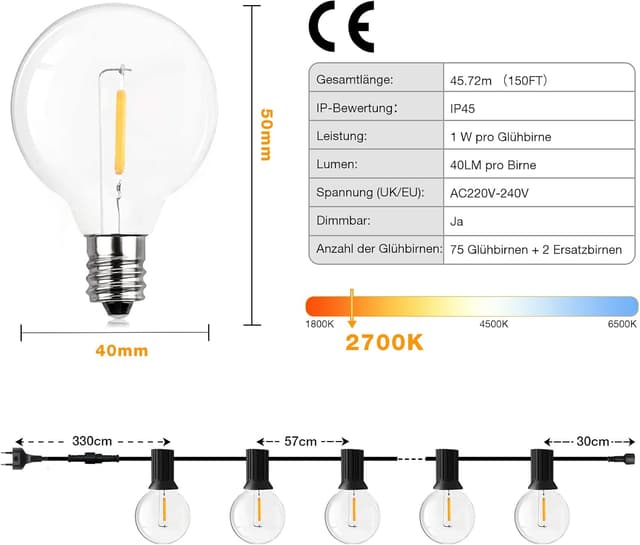 Detalle 2 de GPATIO GPATlO LED Lichterkette 45 m Außen
