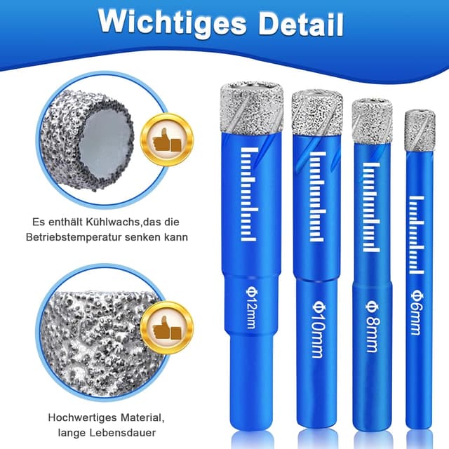 Detalle 2 de SURFOU Diamantbohrer-Set für Fliesen – 5–12 mm (inkl. 6 mm Metall/Porzellanbohrer)