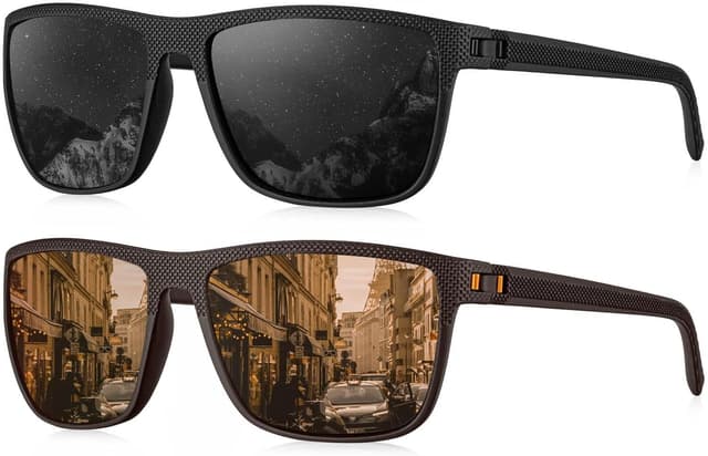 Detalle de HENGOSEN Polarised Men’s Sunglasses with UV400 Protection (Classic Vintage Square Frame)