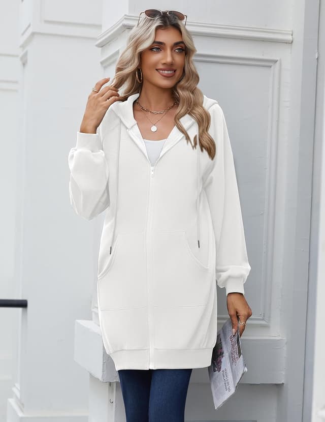Detalle de Zeagoo Women’s Zip Up Longline Hoodie Tunic Sweatshirt with Pockets