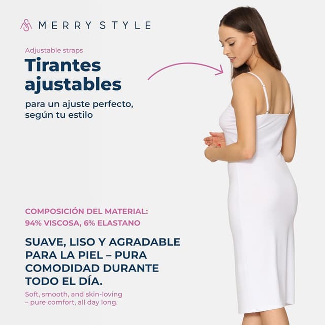 Detalle de Merry Style MS-402 : long fond de robe en viscose avec bretelles réglables pour femme
