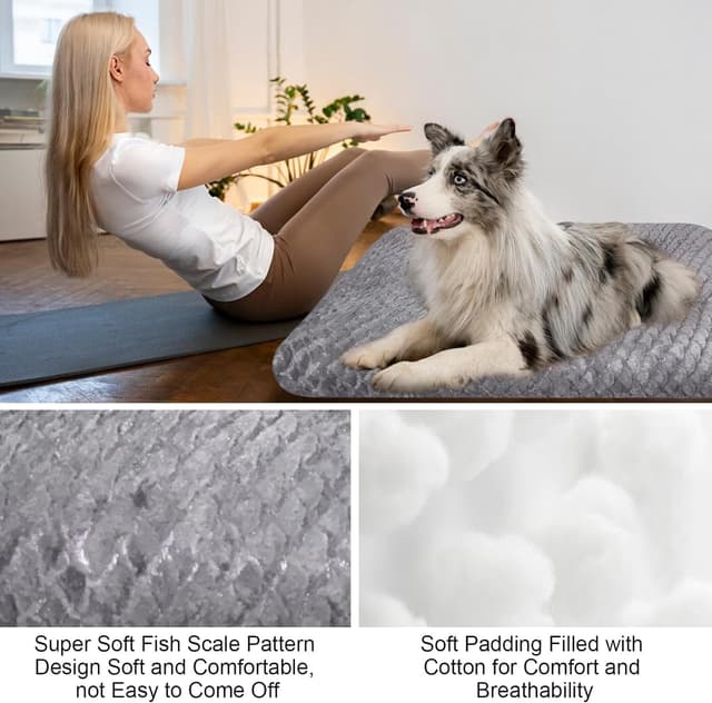 Detalle de Aspand tapis pour chien grande taille 102x69 cm motif écailles de poisson, gris, lavable et antidérapant