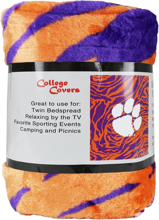 Detalle de College Covers Clemson Tigers Raschel Throw Blanket, 60 in by 50 in