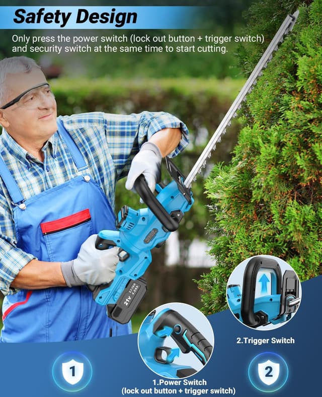 Detalle de LEEKIKOO Tagliasiepi a batteria con lama doppia 51 cm e batteria 4,0Ah, regolazione 180°