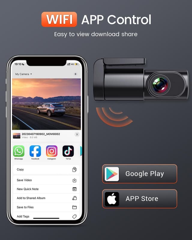 Thumbnail 5 de BESTSEE Dash Cam Front 1080P WiFi dash cam