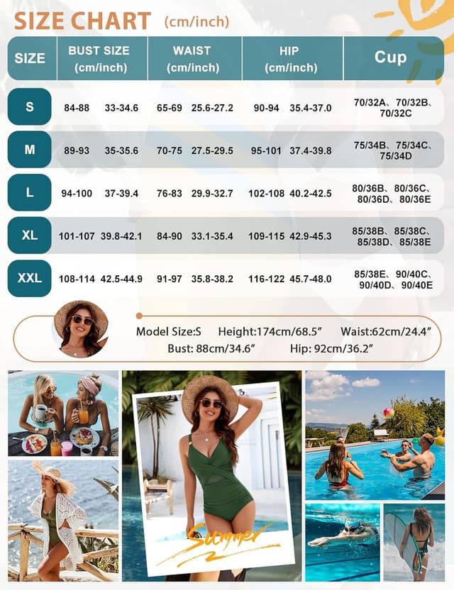 Detalle de FemiChic Maillot de bain femme 1 pièce gainant à col en V, froncé et push-up grande taille