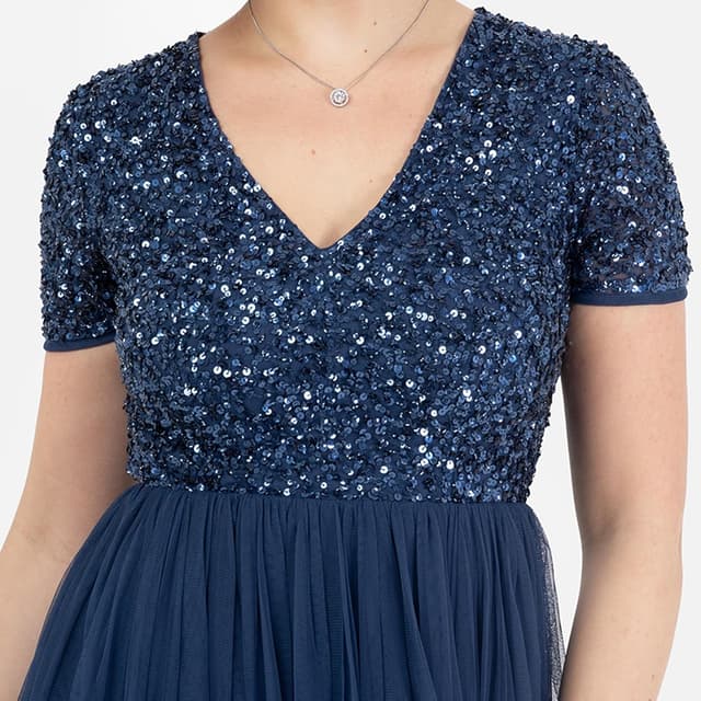 Detalle de Maya Deluxe Deluxe Women’s Sequin Empire High-Waist Short Sleeve Dress (Plus Size) for Wedding Guests