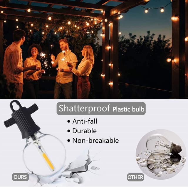 Detalle de ZOTOYI Festoon Lights Outdoor 45M mains string lights with 60+3 shatterproof bulbs (IP65)