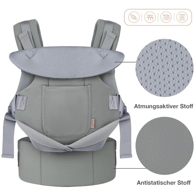 Detalle de GAGAKU Babytrage 4‑in‑1 für 4–36 Monate (4 Tragepositionen) mit 3D‑Mesh, hellgrün