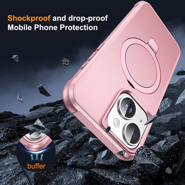 Thumbnail 6 de SKYLMW Magnetic O-Ring Kickstand Case for iPhone 13 & iPhone 14 (6.1-inch) with Mag-Safe, Rose Gold
