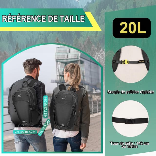 Thumbnail 6 de ONETOALL Sac à Dos Vélo 15L avec couvre-casque, housse de pluie et fermeture antivol