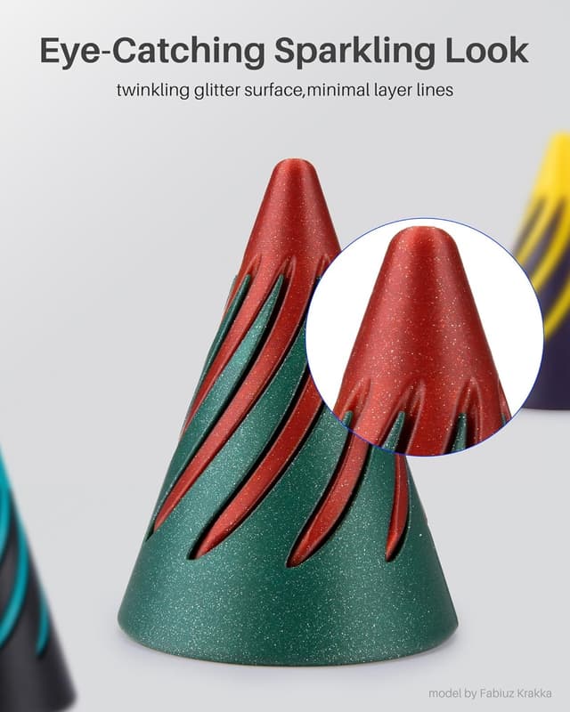 Detalle de ELEGOO Sparkle PLA Filament 1.75mm Bundle (4kg) – Glitter Twinkling 3D Printer Filament in Sparkle Black, Red, Green & Gold