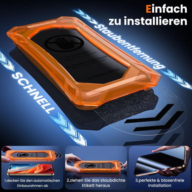 Detalle 2 de UniqueMe Schutzfolie für iPhone 16 Pro mit Sichtschutz (Panzerglas, Full Screen 3D, Auto-Installation) – 2 Stück