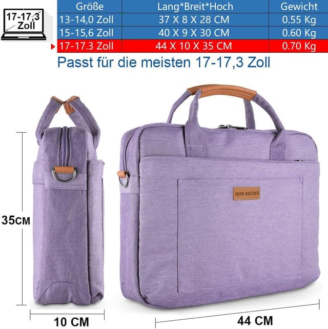 Detalle de DOB SECHS Laptoptasche bis 17–17,3 Zoll (violett) – Laptop-Sleeve mit gepolstertem Innenfach