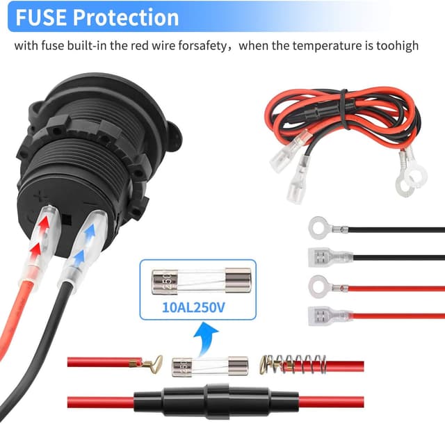 Detalle de 12V wasserdichte Steckdose für Zigarettenanzünder (Marine Grade) mit 60 cm Kabel – 2er-Set