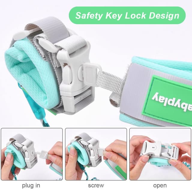 Detalle 1 de AOMIG Baby Anti-verloren Gürtel mit 360° drehbarer Handgelenk-Leine (Sicherheitsschloss) – Grün