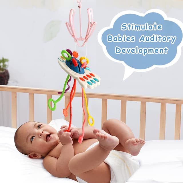 Detalle 2 de Montessori-Zugschnur-Aktivitätsspielzeug aus Silikon (Kraken-Design) – sensorisches Spielzeug für Kleinkinder ab 18 Monaten